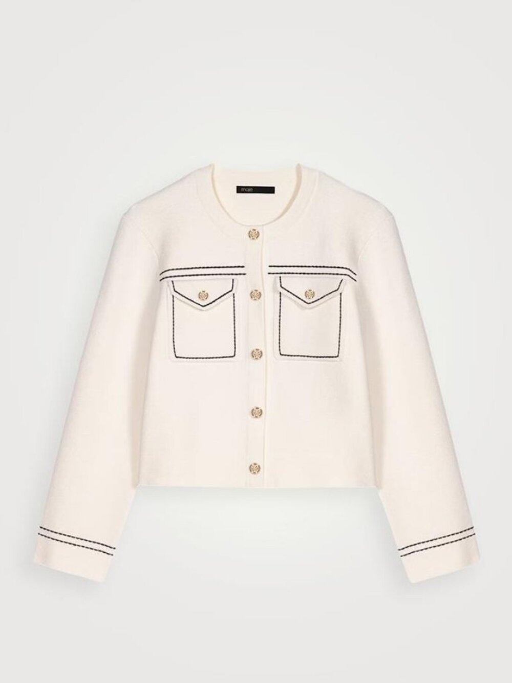 (Dirty) MAJE Women's Topstitched Cropped Cardigan Size 2/M in Ecru